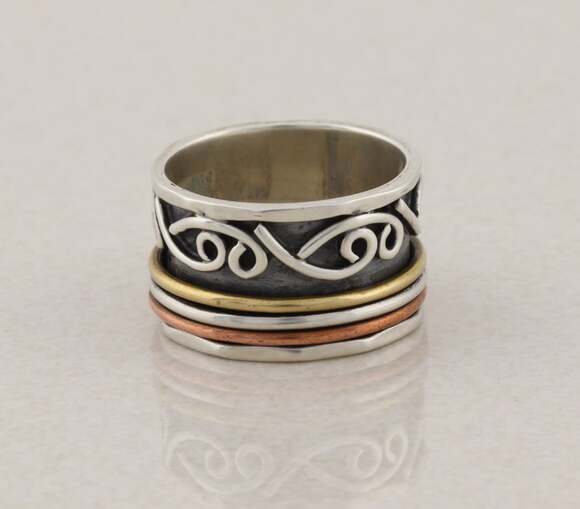 Unbranded Jewelry - Sterling Silver Unique Thick Band Spinner Ring Bronze & Copper Size 8